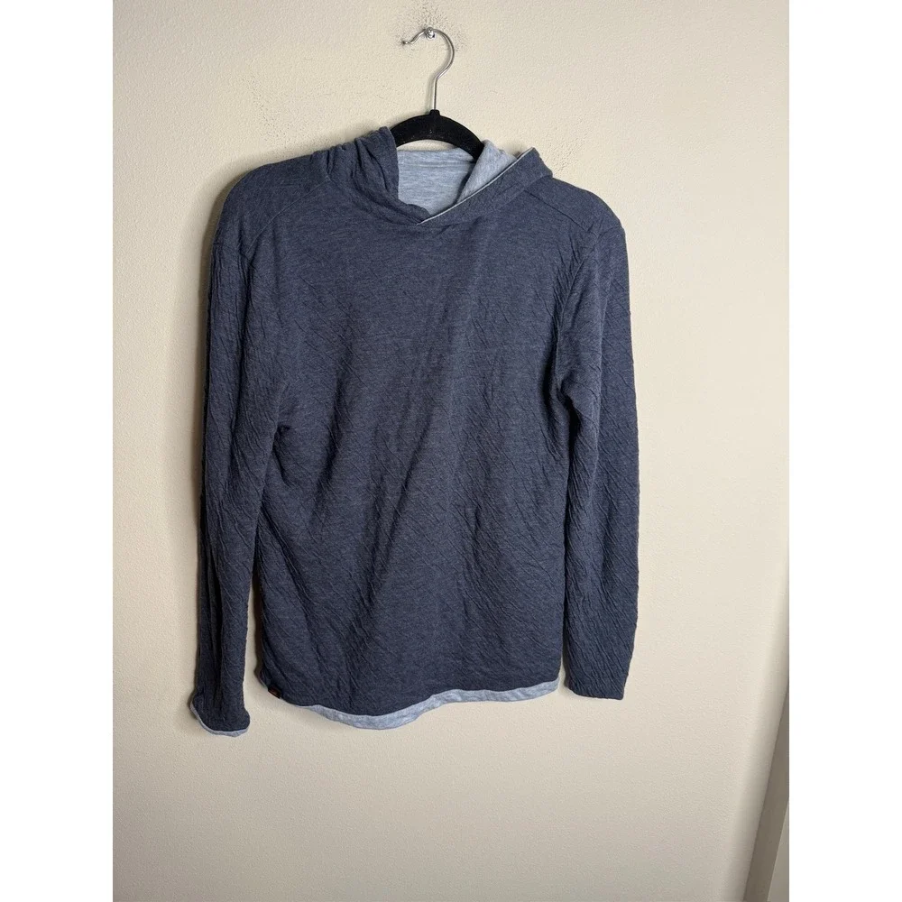 Faherty Mens Heathered Blue Reversible Long Sleeve Hoodie Casual Comfort Top